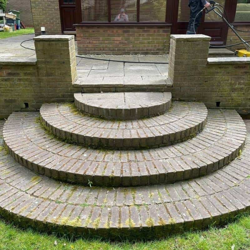 A set of ornamental steps before pressure washing