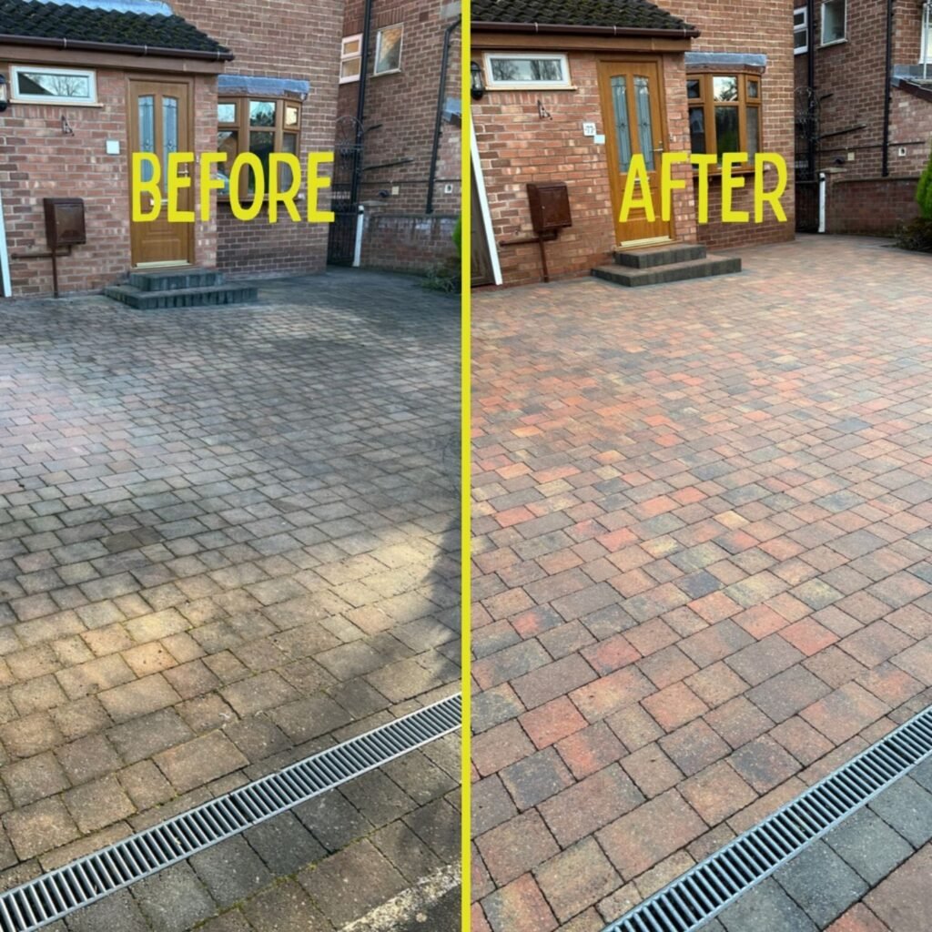 A beautiful driveway that has been lovingly restored after a professional driveway clean. The customers were amazed at the restored colour!