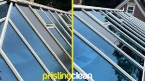 Before and after winter window cleaning on a home in Cheshire using purified water reach and wash system