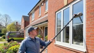 Spring window cleaning in Cheshire at a home in Northwich using a water-fed pole system